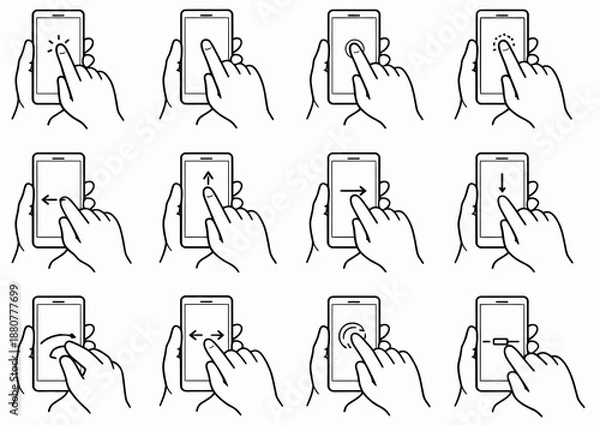Fototapeta Smartphone Touch Gestures and Interactions icon set