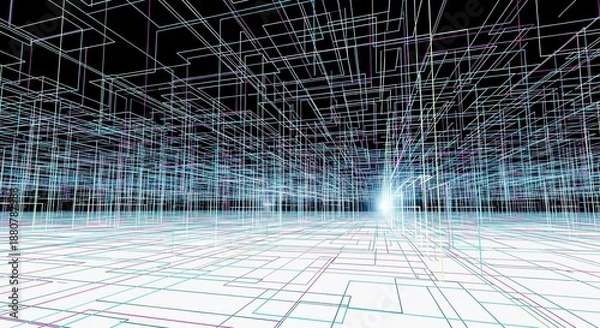 Obraz Futuristic Grid Structure with Neon Lights.