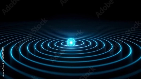 Obraz A glowing blue sphere surrounded by concentric light waves, creating a mesmerizing and dynamic visual effect against a dark backdrop.