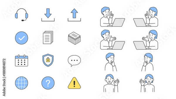 Obraz ビジネスに関するアイコンと人物素材のイラストセット　ベクター