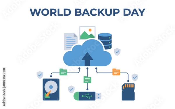 Fototapeta World Backup Day cloud storage concept with secure data transfer