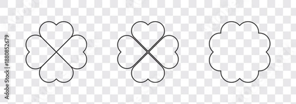 Obraz Lucky Four Leaf Clover Bundle Outline Dashed Coloring Page Set.