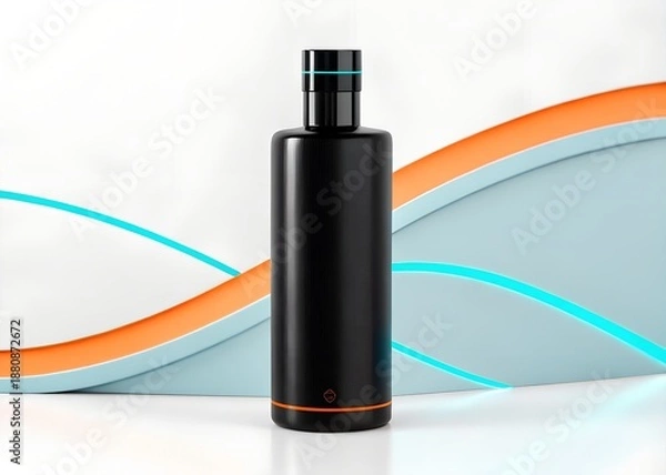 Obraz Dark bottle with neon waves