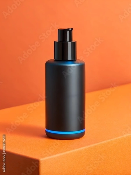 Obraz Modern dark bottle with pump on orange background