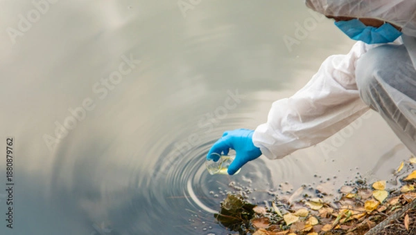 Fototapeta Take water samples for analysis. Selective focus.