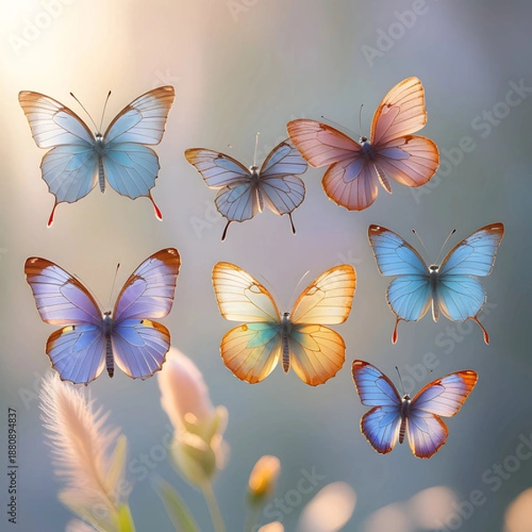 Fototapeta Six butterflies set
