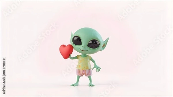 Obraz green alien with heart