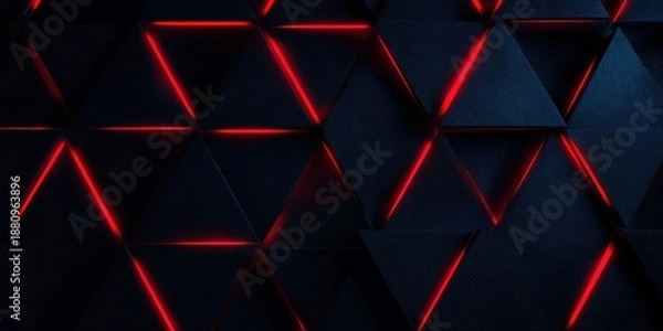 Obraz Dark Navy Blue Background with Red Light Accents and Triangular Patterns