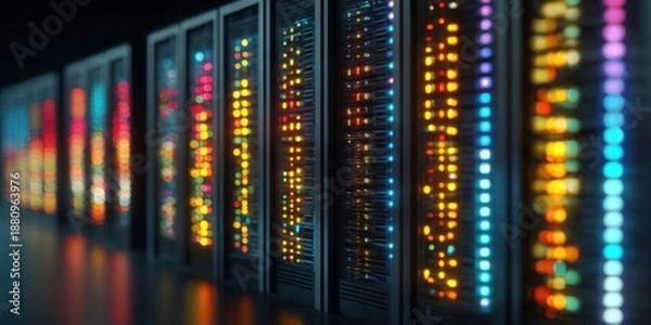 Obraz Data Center with Illuminated Servers Showing Technology and Data Storage