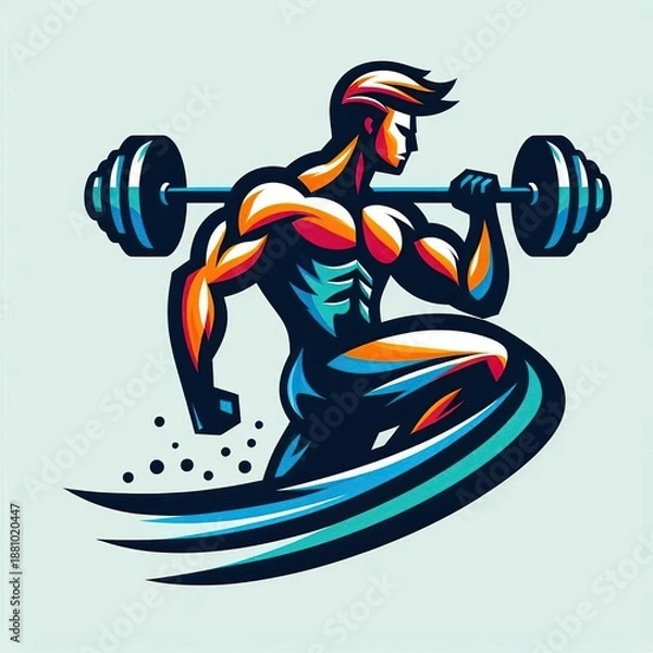 Obraz Dynamic bodybuilder lifting weights with motion lines