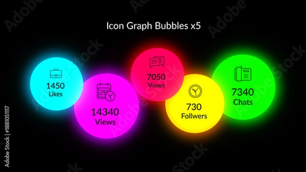 Obraz HUD Neon Icon Graph Bubbles x5