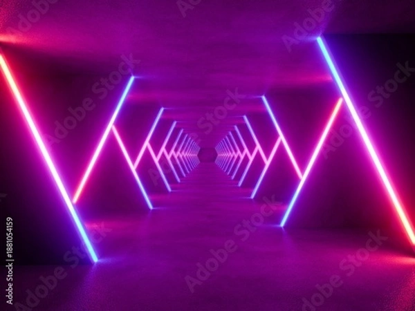 Fototapeta colorful modern lighting with interior empty space, 3d rendering sci-fi concept