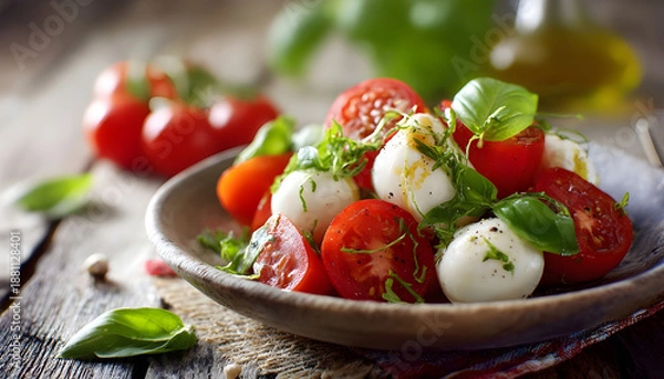 Obraz Mozzarella salad with tomatoes and basil