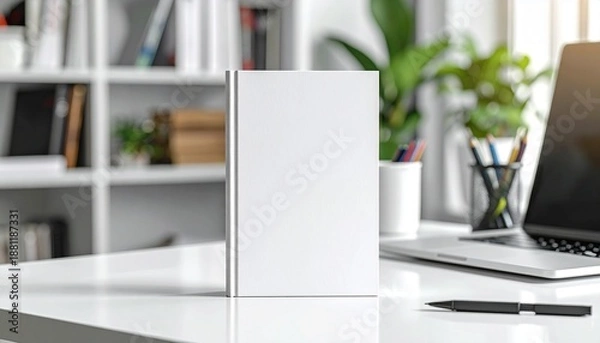 Obraz 作業デスク背景の本表紙モックアップ