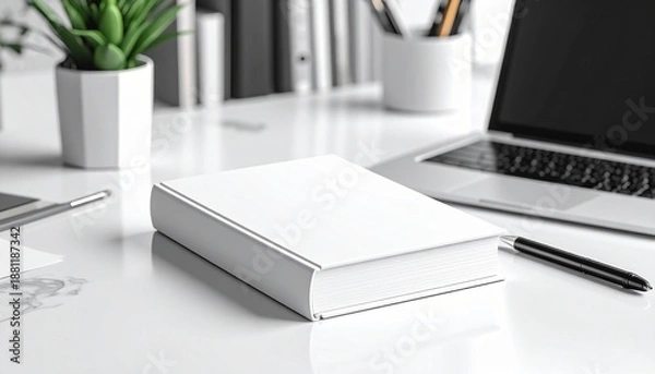 Obraz 作業デスク背景の本表紙モックアップ