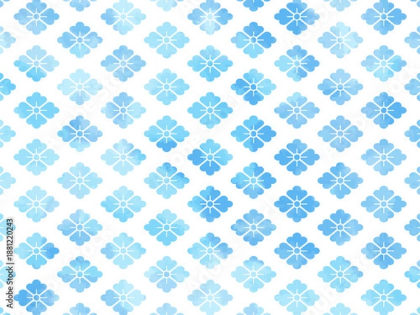 Obraz 花菱文様　ブルー　水彩のにじみが美しい和柄の背景