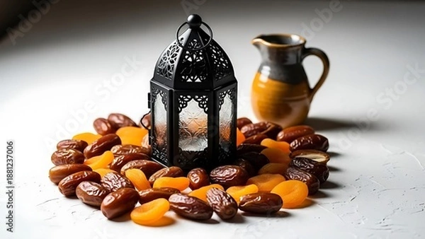 Fototapeta Dates and Lantern on Islamic Background