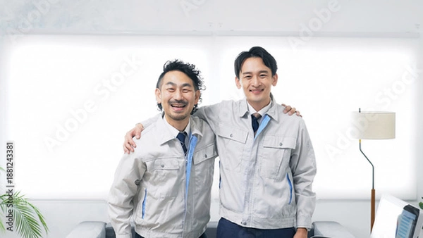 Obraz オフィスで肩を組む作業員のグループ