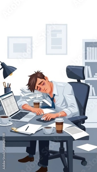 Obraz Tired Office Worker Sleeping at Desk.