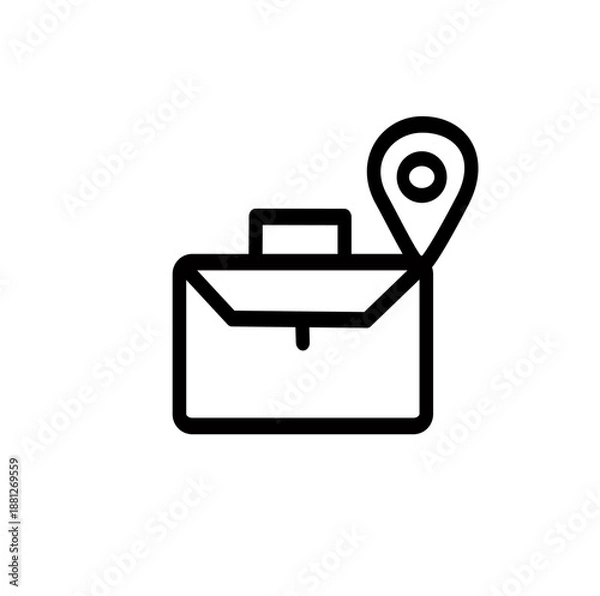 Obraz Map pointer with tool box outline icon. Repair service location  icon.  Vector graphic, not Artificial Intelligence, logo illustration. Replaceable vector design.