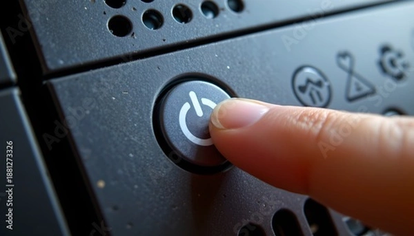 Obraz User interaction with technology control panel close-up action modern environment focused viewpoint digital engagement