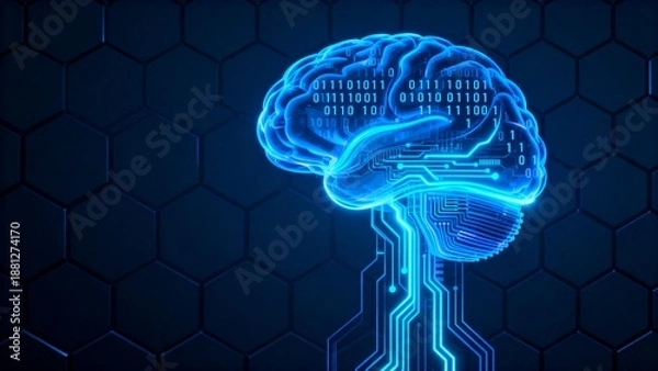 Obraz Blue glowing brain with circuit design