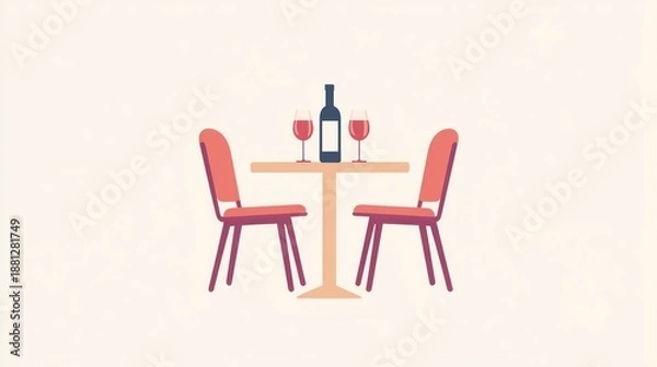 Obraz Simple table setting, restaurant, romantic dining, illustration, vector art, background for menu or poster