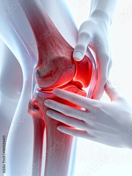 Fototapeta Human knee joint with hands