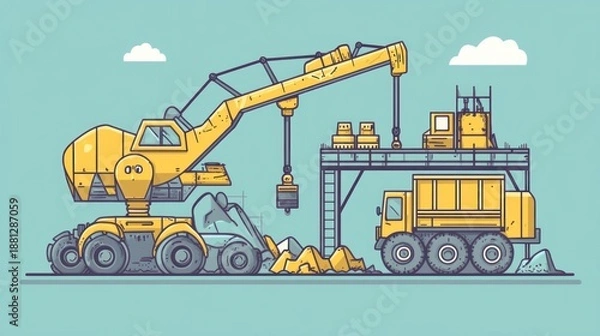 Obraz Construction site crane lifting heavy load