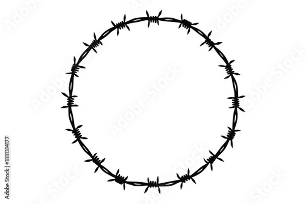 Obraz Barbed wire round frame border silhouette vector, security protection wire rounded vector illustration