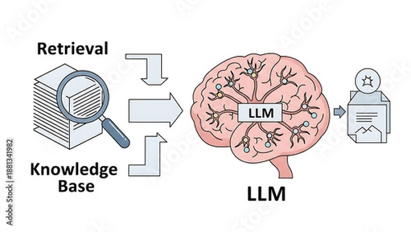 Obraz Retrieval-Augmented Generation (RAG) Architecture Concept for Training Large Language Models (LLM) on Custom Data Files