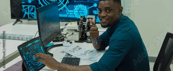 Fototapeta Black engineers are programming in an academic classroom for learning	