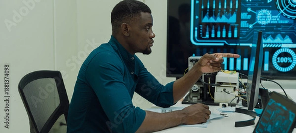 Fototapeta Black engineers are programming in an academic classroom for learning	