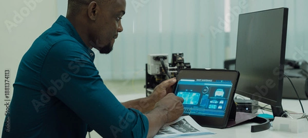 Fototapeta Black engineers are programming in an academic classroom for learning	