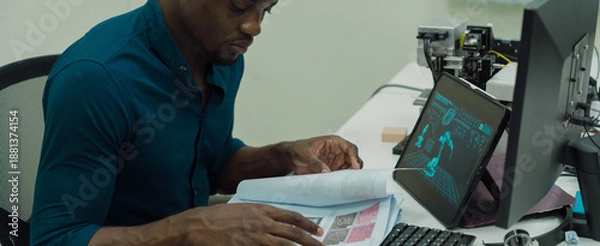 Fototapeta Black engineers are programming in an academic classroom for learning	