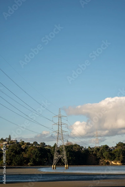 Obraz Power Lines Running Across Harbour