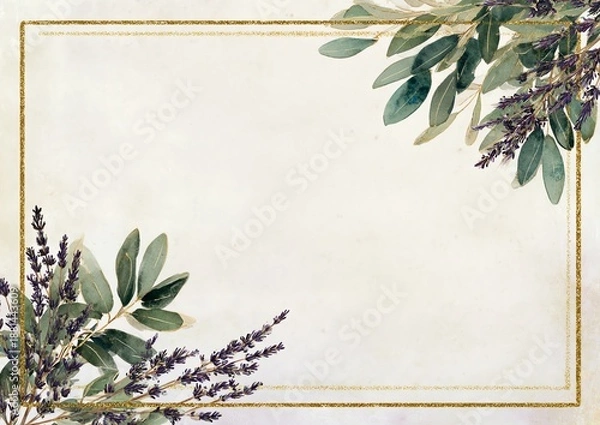 Obraz Watercolor rustic herb frame