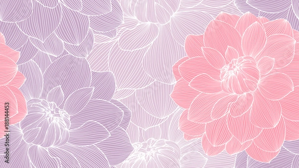 Fototapeta Seamless pattern with hand drawn dahlia flowers.