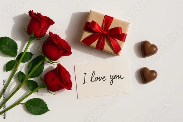 Obraz red rose and gift box