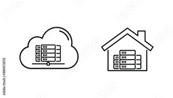 Fototapeta Comparison of cloud computing and on-premises server infrastructure.