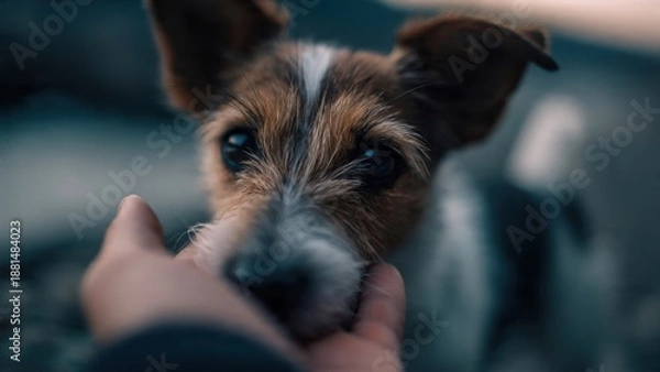 Obraz Human hand petting a dog