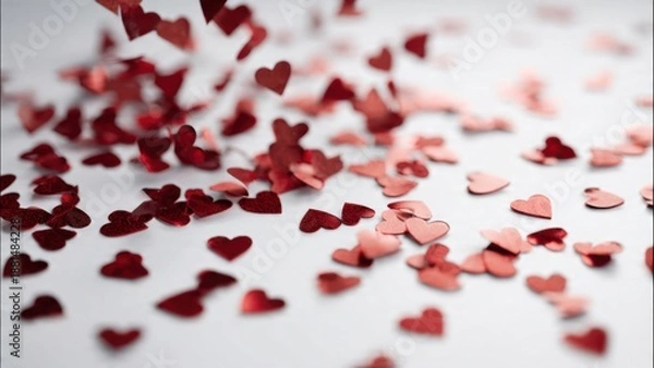 Obraz Red Heart Confetti Falling on White Surface