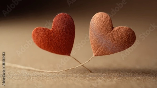 Obraz Two Hearts Connected on Brown Background
