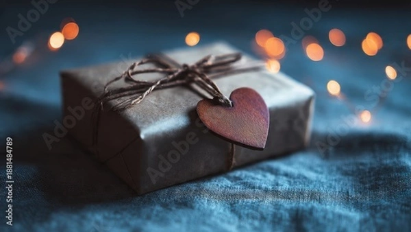 Obraz Wrapped gift with heart and string