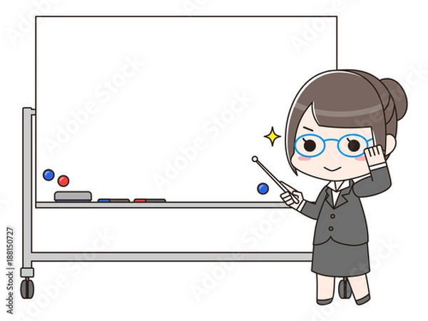 Obraz ホワイトボードの前に立つ得意気な女性　小物あり　