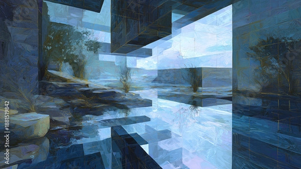 Obraz Abstract scene depicting a calm environment with subtle digital elements.