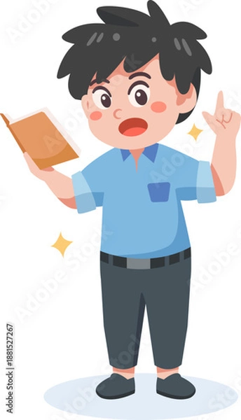 Obraz Cartoon Reader Kid Presenting