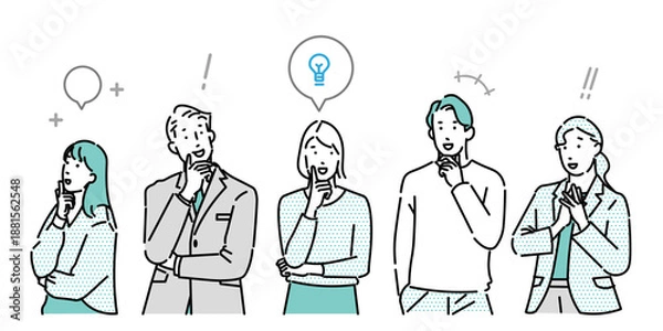 Obraz ビジネスパーソンの男女ーポジティブーひらめいた表情ーアイデアが浮かぶーシンプルベクターイラスト素材