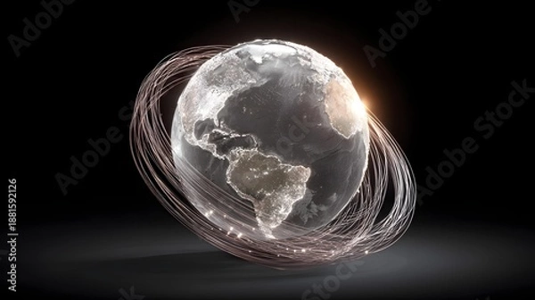 Obraz connection scene with abstract world map and flowing network lines