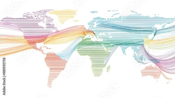 Obraz connection scene with abstract world map and flowing network lines